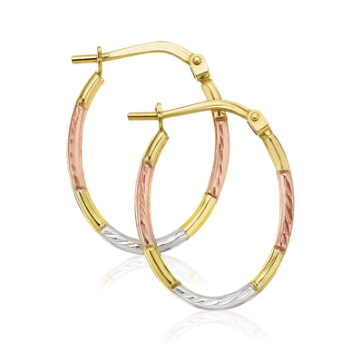 9ct Yellow Gold & Silver-filled 13x1mm Patterned  Hoop Earrings