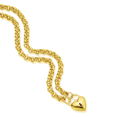 9ct Yellow Gold & Silver-filled 45cm Round Belcher Chain with Heart Padlock Necklace