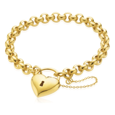 9ct Yellow Gold & Silver-filled 20cm Round Belcher Heart Padlock