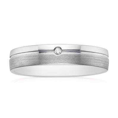 Sterling Silver Diamond Set Single Line Mens Ring
