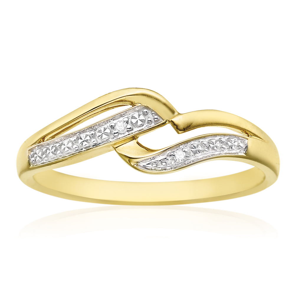 9ct Yellow Gold & Diamond Set Wave Ring