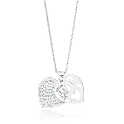 Sterling Silver Crystal Mum Heart Pendant