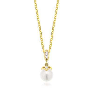 9ct Yellow Gold Freshwater Pearl & Diamond Set Pendant