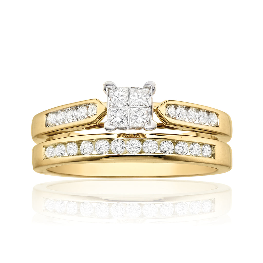 9ct Yellow Gold Princess & Round Brilliant Cut with 1/2 CARAT tw of Diamonds Ring