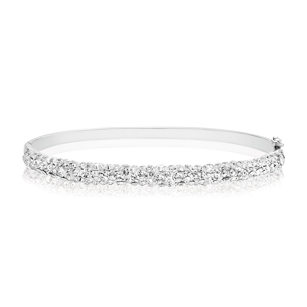 Eclipse Sterling Silver Bangle Made with Austrian Crystal Bangle