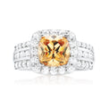 KISS Sterling Silver Cushion & Round Amber Cubic Zirconia Made with Swarovski elements Ring