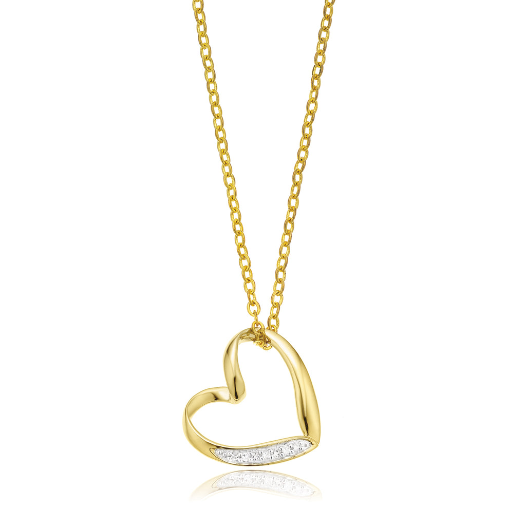 9ct Yellow Gold & Diamond Set Heart Pendant