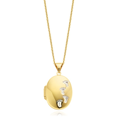 9ct Yellow Gold 17mm Footprints Engraved Oval Locket