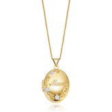 9ct Two Tone Gold Mum & Flower Engraved Oval Locket