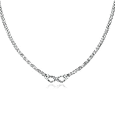 Sterling Silver 45cm Mesh & Cubic Zirconia Infinity Necklace