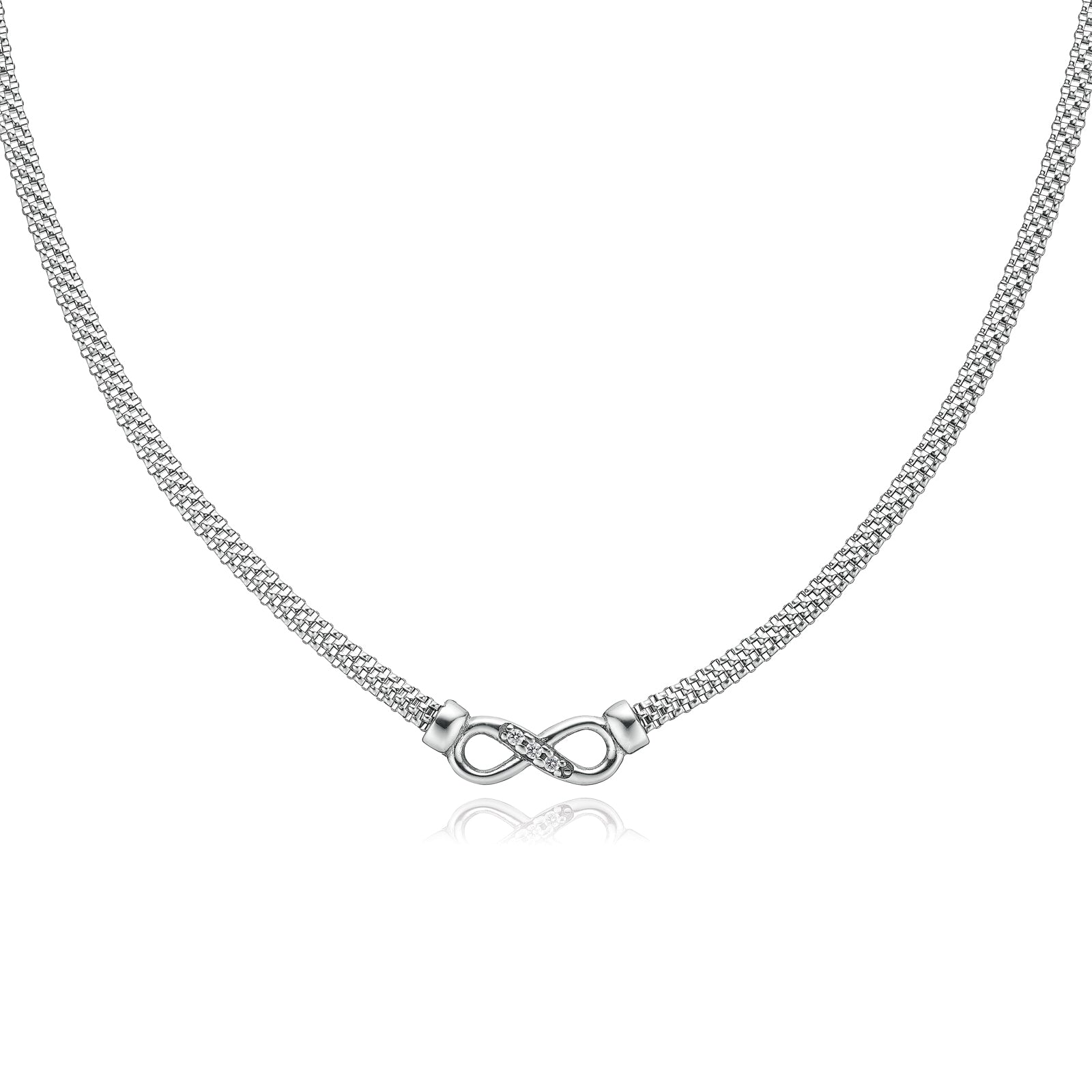 Sterling Silver 45cm Mesh & Cubic Zirconia Infinity Necklace