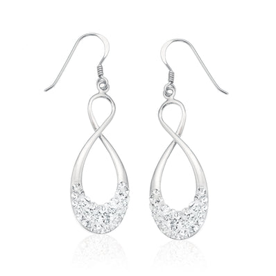 Eclipse Sterling Silver InfinityMade with Austrian Crystals Drop Earrings