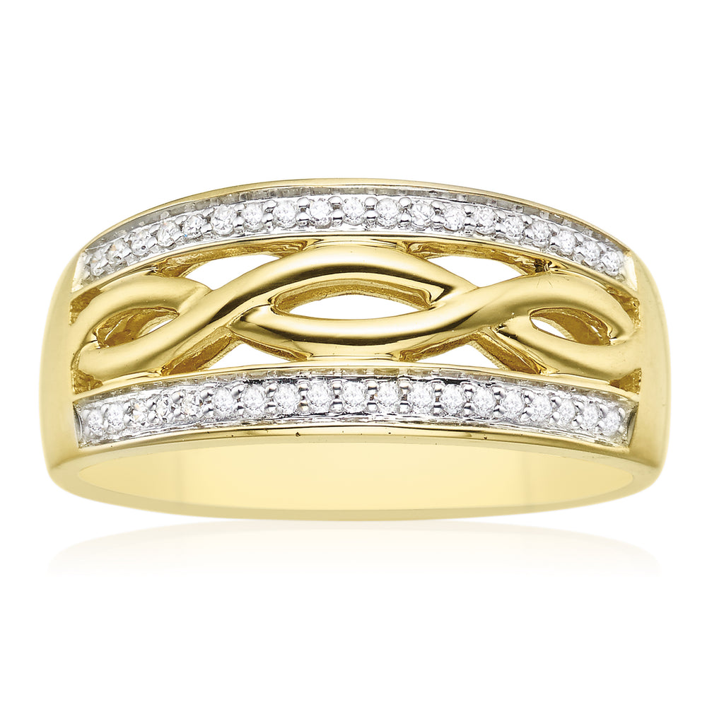 9ct Two Tone Gold Round Brilliant Cut with 0.10 CARAT tw of Diamonds Ring