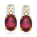 9ct Two Tone Gold Oval & Round Brilliant Cut Created Ruby & Diamond Set Drop Earrings