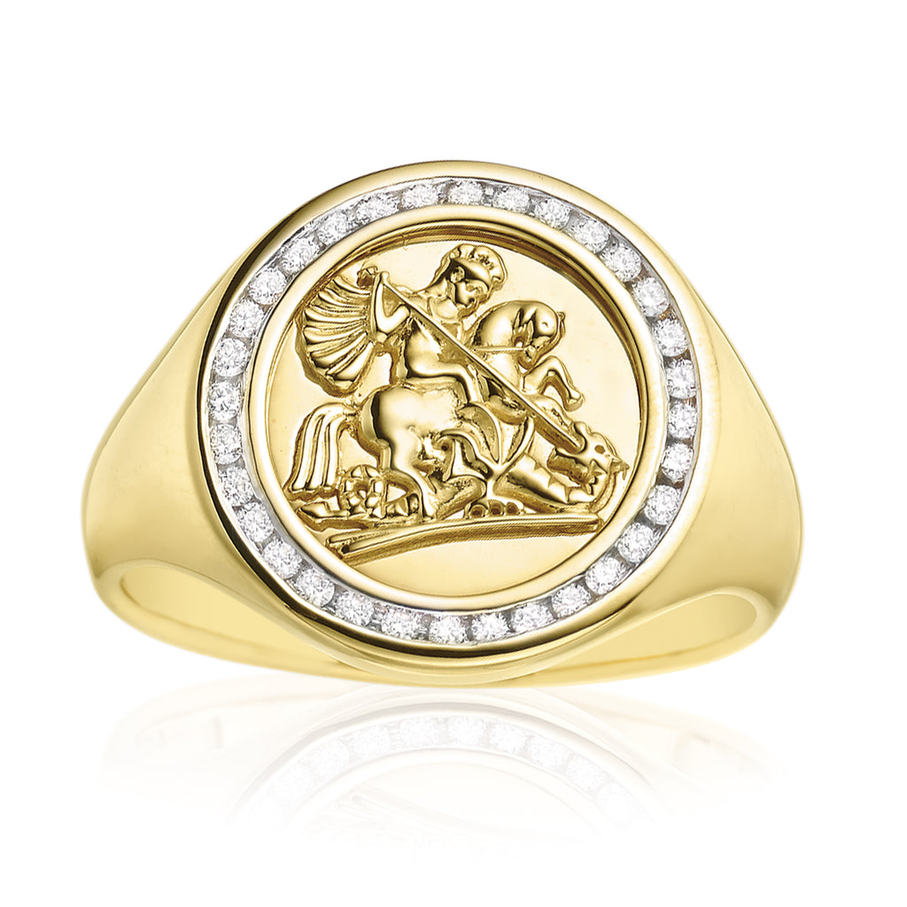 9ct Yellow Gold Round Brilliant Cut with 1/4 CARAT tw of Diamonds Saint George Mens Ring