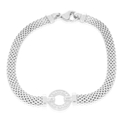 Sterling Silver Mesh 19cm with Cubic Zirconia Circle Bracelets