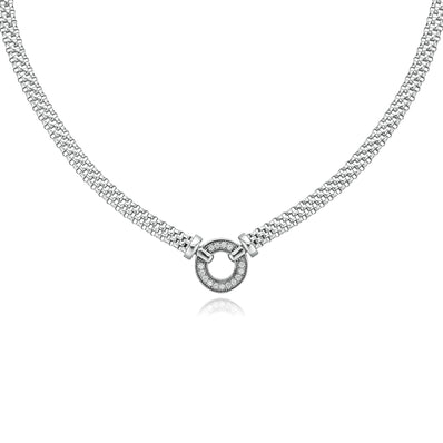 Sterling Silver 45cm Mesh & Cubic Zirconia Circle Necklace