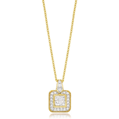 New York 14ct Yellow Gold Princess Cut with 1/3 CARAT tw of  Diamond Pendant