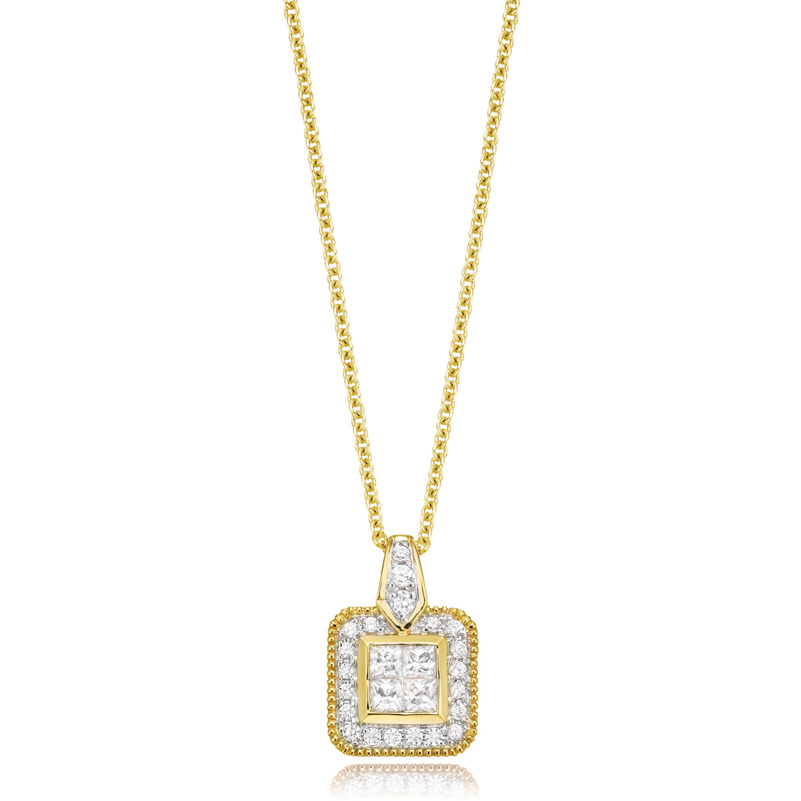 New York 14ct Yellow Gold Princess Cut with 1/3 CARAT tw of  Diamond Pendant