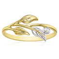 9ct Two Tone Gold & Diamond Set Leaf Ring