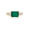 9ct Yellow Gold Emerald Cut Created Emerald & Diamond Set Ring