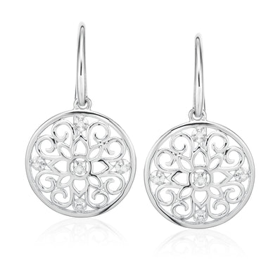 Sterling Silver Round Brilliant Cut with Diamond Set Drop Earrings