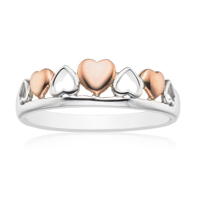 Sterling Silver & 9ct Rose Gold Hearts Ring