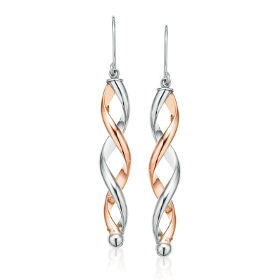 Sterling Silver & 9ct Rose Gold Shepards Hook Twist  Drop Earrings