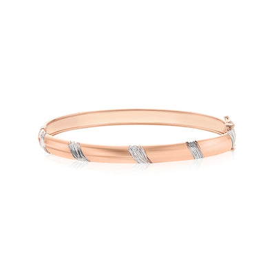 Sterling Silver & 9ct Rose Gold Diamond Cut Bangle