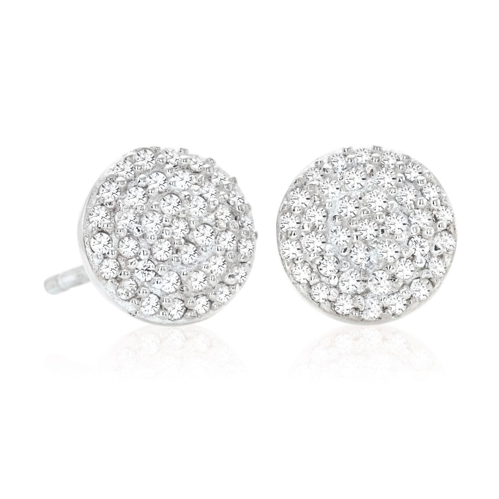 Sterling Silver Cubic Zirconia Pave  Stud Earrings