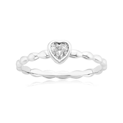 Sterling Silver Cubic Zirconia and Heart Stacker Ring