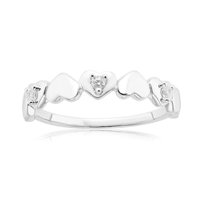 Sterling Silver Cubic Zirconia and Heart Stacker Ring