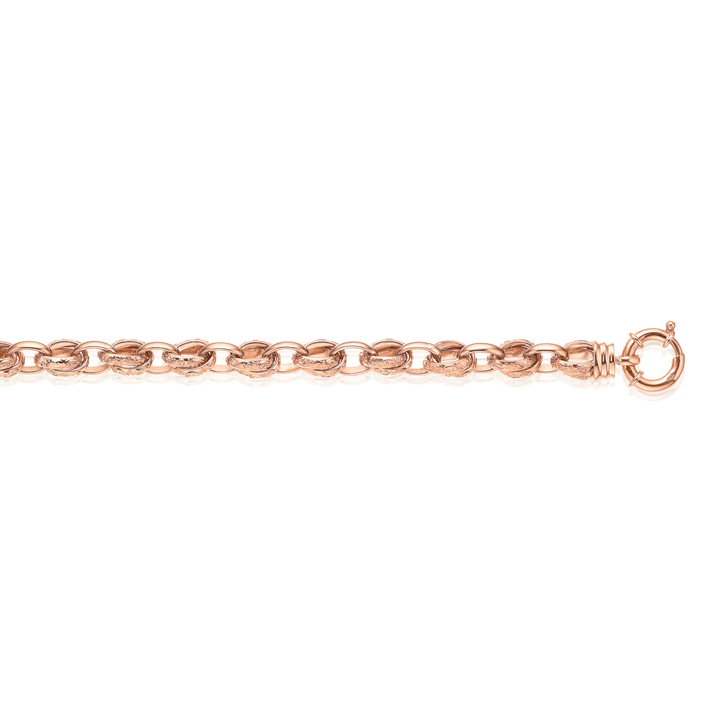 9ct Rose Gold & Silver-filled 19cm Belcher Bracelet with Cubic Zirconia and Bolt Ring