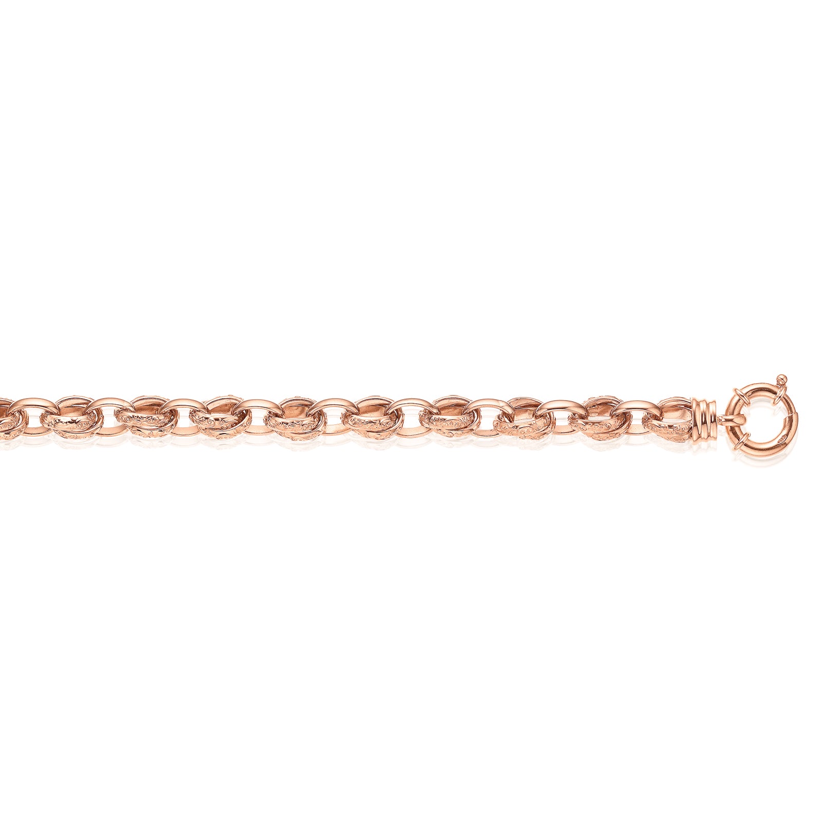 9ct Rose Gold Silver Filled 19cm Belcher Bracelet with Cubic Zirconia & Bolt Ring