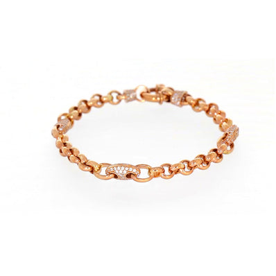 9ct Yellow Gold & Silver-filled 19cm Belcher Bracelet with Cubic Zirconia and Bolt Ring