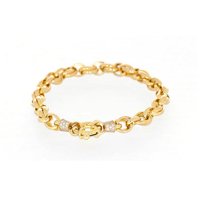 9ct Yellow Gold & Silver-filled 19cm Belcher Bracelet with Cubic Zirconia and Bolt Ring
