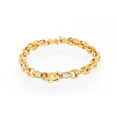 9ct Yellow Gold & Silver-filled 19cm Belcher Bracelet with Cubic Zirconia and Bolt Ring