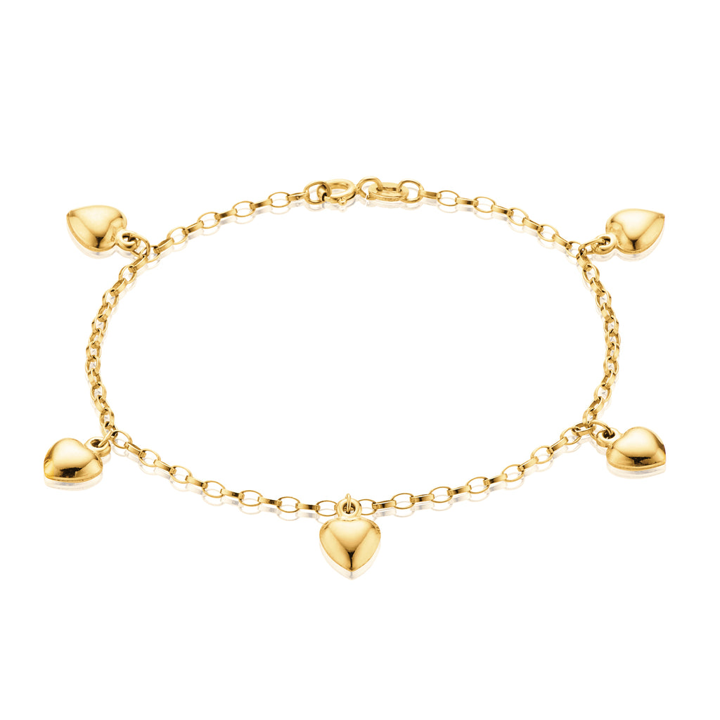 9ct Yellow Gold & Silver-filled 19cm Oval Belcher and Hearts Bracelet