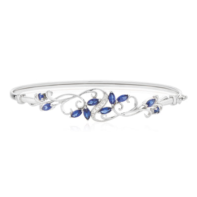 Sterling Silver Created Blue Sapphire & Diamond Set Bangle