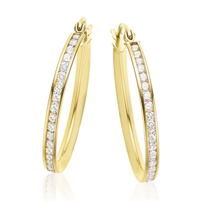 9ct Yellow Gold & Silver-filled 23x2mm Cubic Zirconia Hoop Earrings