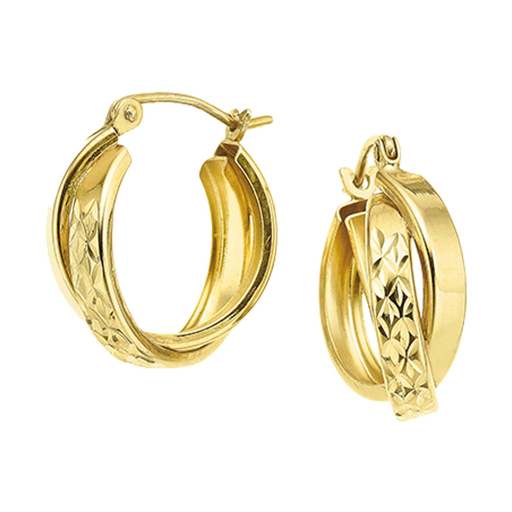 9ct Yellow Gold & Silver-filled 3x16mm Cross over  Hoop Earrings