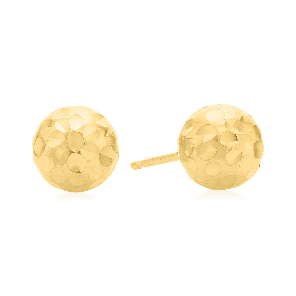9ct Yellow Gold Silver Filled 8mm Diamond Cut Ball Stud Earrings