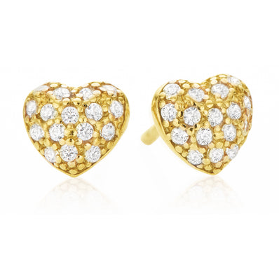 9ct Yellow Gold & Silver-filled Cubic Zirconia Heart Stud Earrings