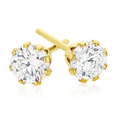 9ct Yellow Gold & Silver-filled Cubic Zirconia Stud Earrings