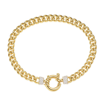 9ct Yellow Gold Silver Filled 45cm Curb with Cubic Zirconia & Bolt Ring Necklace