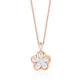 9ct Rose Gold Round Brilliant Cut Flower with 0.10 CARAT tw of  Diamond Pendant