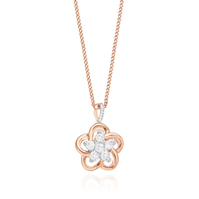 9ct Rose Gold Round Brilliant Cut Flower with 0.10 CARAT tw of  Diamond Pendant