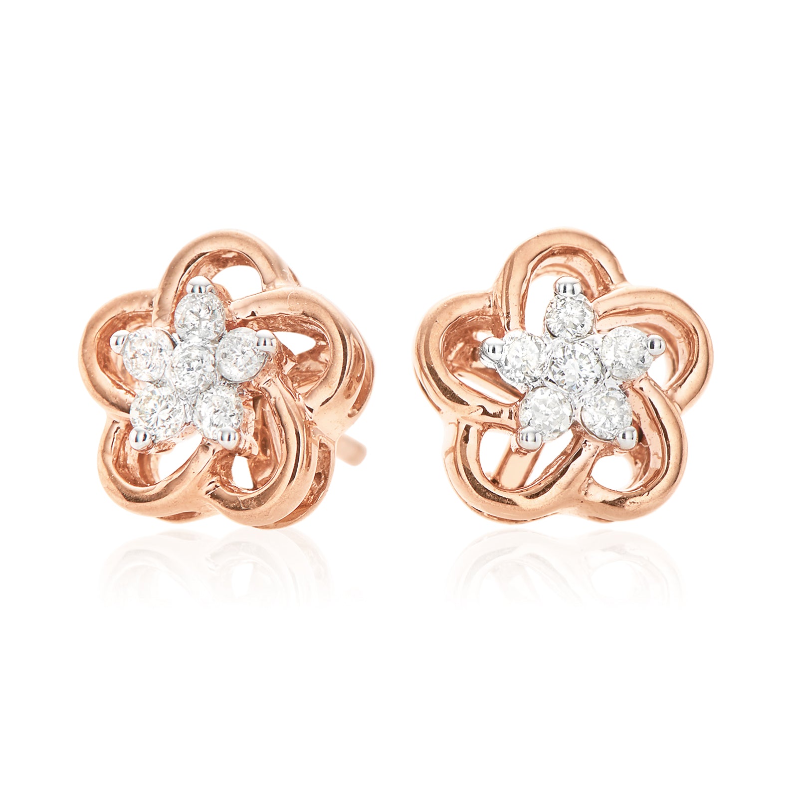 9ct Rose Gold Round Brilliant Cut with 0.10 Carat tw of Diamonds Stud Earrings