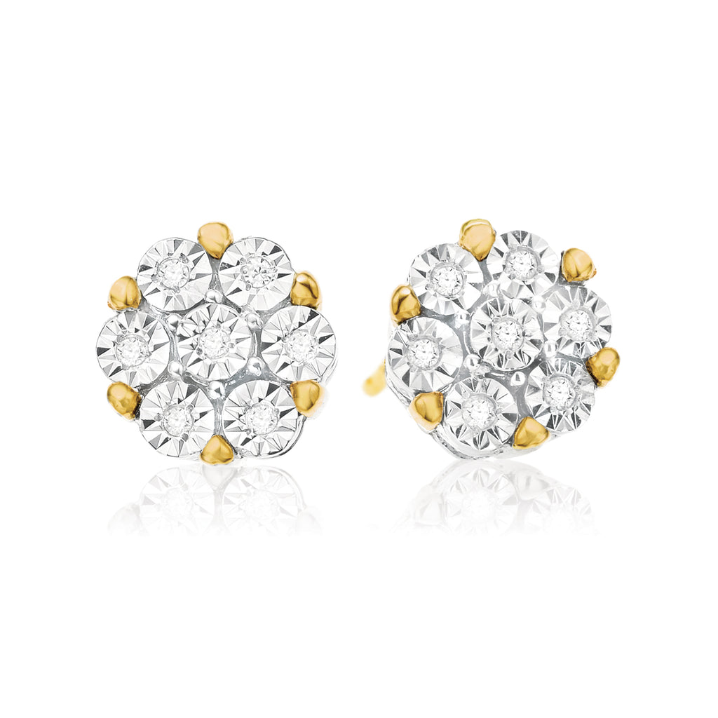 9ct Two Tone Gold Round Brilliant Cut with 0.07 CARAT tw of Diamonds Stud Earrings