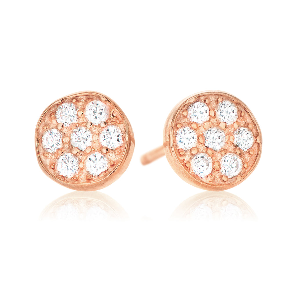9ct Yellow Gold & Silver-filled Cubic Zirconia Circle  Stud Earrings